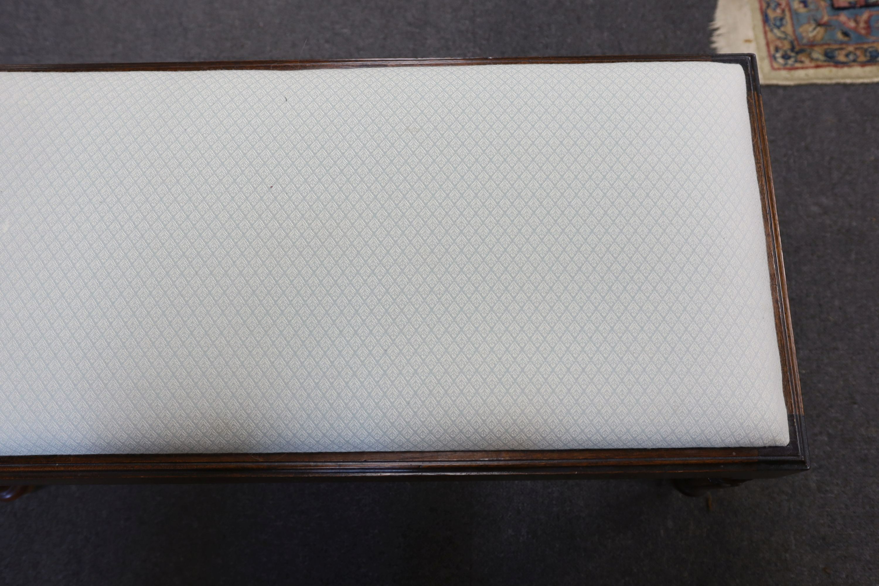 A Regency rectangular mahogany dressing stool, length 96cm, depth 46cm, height 46cm